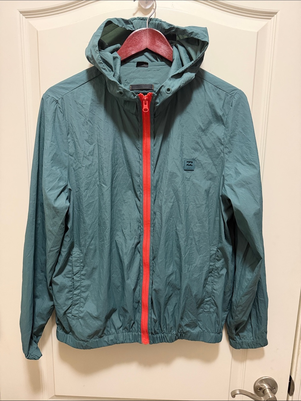 Billabong Teal Lightweight Hooded Jacket with Red Zipper